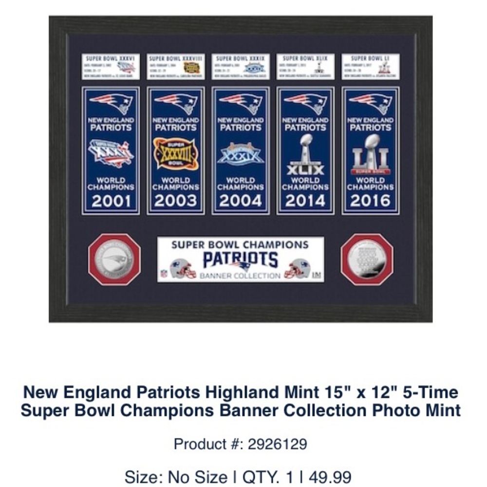 New England Patriots Super Bowl Champions Plaque